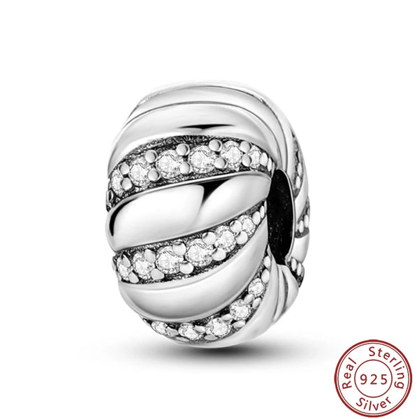 925 Sterling Silver Clear CZ Striped Charm