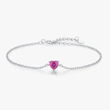 925 Sterling Silver Rose Red Zirconia Heart Bracelet - 2 Options