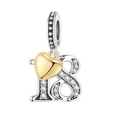 925 Sterling Silver CZ Number Heart Hanging Charm - 24 Options