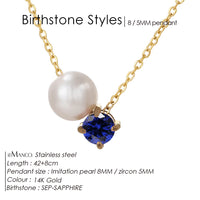 Stainless Steel Imitation Pearl/Birthstone Pendant Necklace - 12 Options