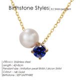 Stainless Steel Imitation Pearl/Birthstone Pendant Necklace - 12 Options
