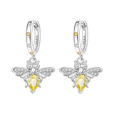 925 Sterling Silver Yellow CZ Bee Hoop Drop Earrings