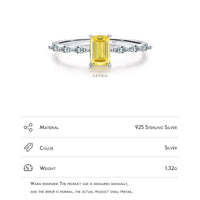 925 Sterling Silver Emerald Cut Pink or Yellow CZ Ring