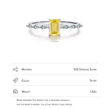 925 Sterling Silver Emerald Cut Pink or Yellow CZ Ring