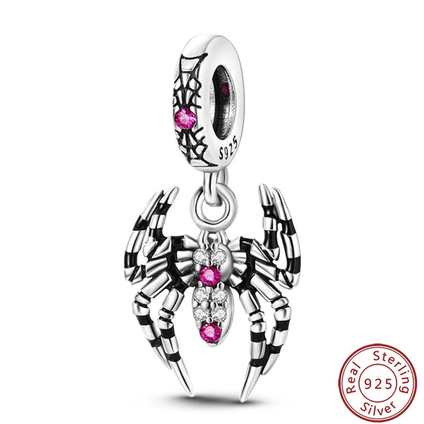 925 Sterling Silver Pink CZ Spider Charm