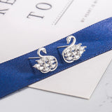 925 Sterling Silver Dainty Swan CZ Earrings
