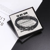 Stainless Steel To My Son Forever Linked Leather Bracelet Optional Box