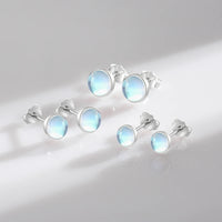 925 Sterling Silver Round Moonstone Stud Earrings - 3 Sizes