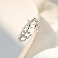 925 Sterling Sliver Simple CZ Delicate Leaf Open Ring - 2 Options