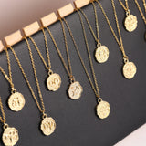 Stainless Steel Gold Colour Irregular Round Coin Zodiac Sign Necklace - 12 Options
