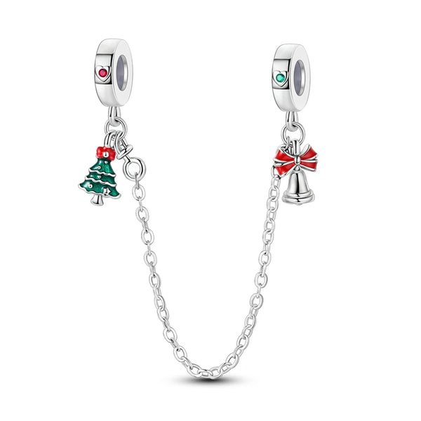 925 Sterling Silver Tree/Bell Safety Chain Charm