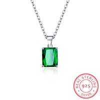 925 Sterling Silver Emerald Cut Pendant Necklace - 5 Colours