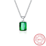 925 Sterling Silver Emerald Cut Pendant Necklace - 5 Colours