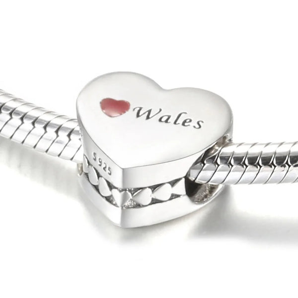 925 Sterling Silver Wales England Scotland Heart Charm