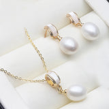 925 Sterling Silver Gold Plated Freshwater Pearl Necklace Earrings Set - 6 Options