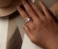 925 Sterling Silver Moonstone Effect Star Open Ring