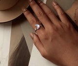 925 Sterling Silver Moonstone Effect Star Open Ring
