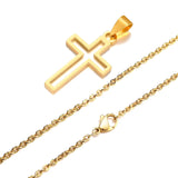 Stainless Steel Hollow Cross Necklace - 4 Lengths - 4 Chain Types - 3 Colours