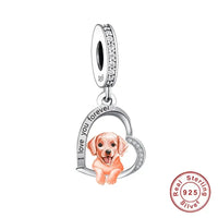 925 Silver Love You Forever Dog Hanging Charm - 33 Options