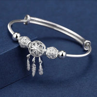 Adjustable 925 Sterling Silver Dreamcatcher Feather Bangle