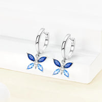 925 Sterling Silver CZ Blue Butterfly Hoop Earrings