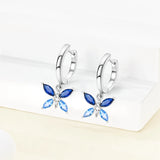 925 Sterling Silver CZ Blue Butterfly Hoop Earrings