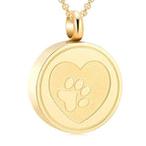 Stainless Steel Pawprint Heart Cremation Urn Locket Necklace - 3 Options