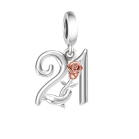 925 Sterling Silver Number Rose Hanging Charm - 10 Options