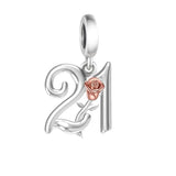 925 Sterling Silver Number Rose Hanging Charm - 10 Options