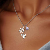 Stainless Steel Birthstone Birth Flower Necklace - 12 Options