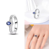 925 Sterling Silver Blue Pear CZ Ring