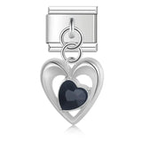 Stainless Steel Black Heart Hanging Italian Charm