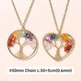 Stainless Steel Fashion Natural Crystal Seven Chakras Stone Tree Of Life Pendant Necklace - 5 Options