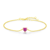 925 Sterling Silver Rose Red Zirconia Heart Bracelet - 2 Options