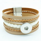 Fashion Multi-layer Wide Cuff Pu Leather 18mm Snap Bracelet - 26 Options