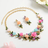 Fashion 2pc Floral Necklace and Earrings Set - 6 Colours