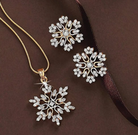 Gold Colour 3 Pcs Snowflake Necklace & Earrings Set