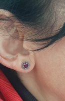 925 Sterling Silver Hexagon Red Studs