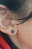 925 Sterling Silver Hexagon Red Studs