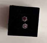 925 Sterling Silver Hexagon Red Studs