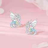 925 Sterling Silver Cute Colourful CZ Dragon Studs