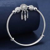 Adjustable 925 Sterling Silver Dreamcatcher Feather Bangle