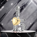 925 Sterling Silver CZ Number Heart Hanging Charm - 24 Options