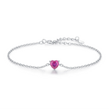 925 Sterling Silver Rose Red Zirconia Heart Bracelet - 2 Options
