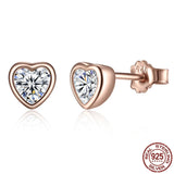 925 Sterling Silver Rose Gold Plated CZ Heart Stud Earrings - 2 Colours
