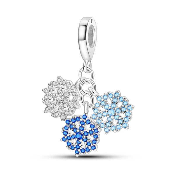 925 Sterling Silver Triple Blues Snowflake Charm