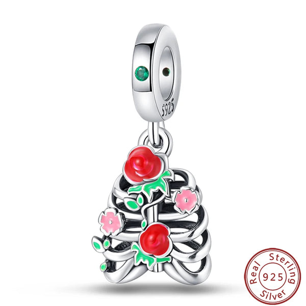 925 Sterling Silver Floral Ribs Charm
