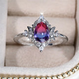 Fashion Pear Rainbow CZ Crescent Moon Ring