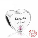 925 Silver Pink CZ Family Heart Charm - 50 Options