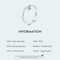 925 Sterling Silver Hanging Pet Paw Ring